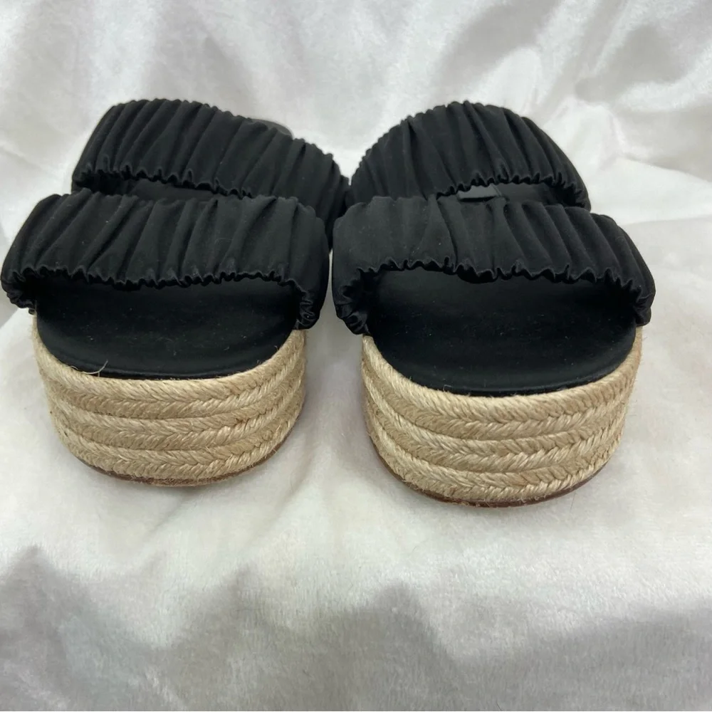 Mercedes Castillo black Satin scrunch Espadrilles platform sandals. Size 7